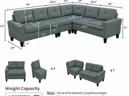 Modular L - Shaped Sectional Sofa 6 Seater 4 Piece Couch With Chaise