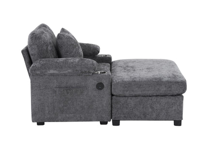Modern Oversized Chair With Ottoman, Cupholders And USB Charging Ports