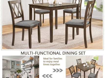 5 Piece Dining Table Set With 4 Chairs - Walnut