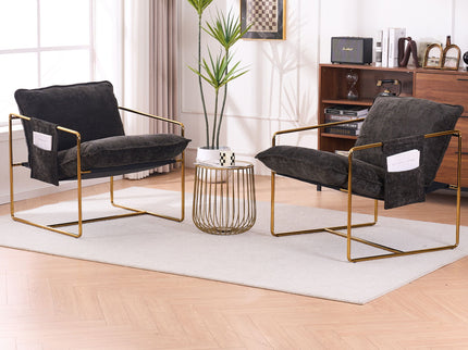 Upholstered Hanging Armchair With Arm Pocketsmetal Frame (Set of 2), Plated Craftsmanship, Crushed Foam Cushions And Skin-Friendly Woven Fabric For Living Room And Bedroom