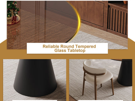 Round Dining Table & Glass Top - Black / Brown