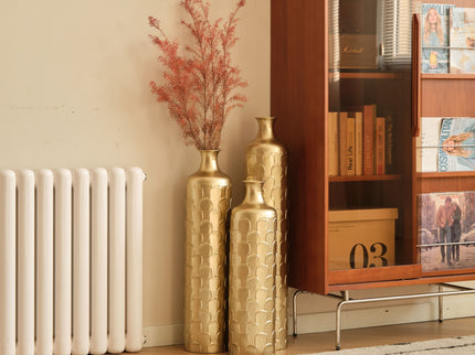 Floor Metal Vases Decorated White Metal Vases (Set of 3) Gorgeous Home Decoration Large Glazed Metal Vases - Golden
