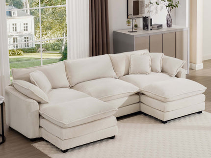 Modern Oversized Modular Cushion Sofa With Ottoman, Low Back, Deep Seating Sofa Set