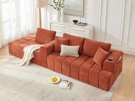 L - Shaped Sectional Sofa With Cup Holders & Side Pockets