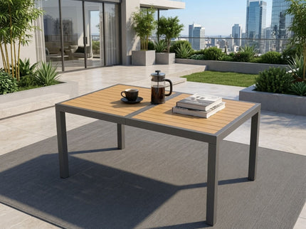 Rectangle Outdoor Patio Table With Slatted Top - Gray