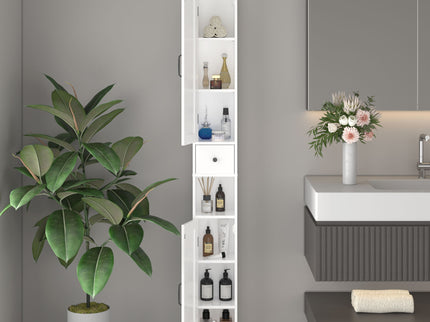 Slim Tall Bathroom Storage Cabinet With Adjustable Shelves, 2 Doors Freestanding Cabinet - White