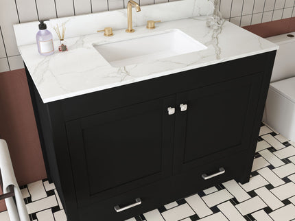 Bathroom Vanity Set, Fluted Cabinet, Soft Close Doors & Drawers, 3 Faucet Holes, Sink Included - Black