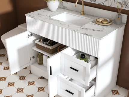 Bathroom Vanity Set, Fluted Cabinet, Soft Close Doors & Drawers, Sink Included - White