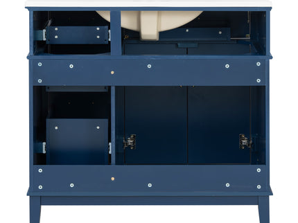 Bathroom Vanity With Ceramic Sink, Soft-Close Doors, 4 Storage Drawers - Blue
