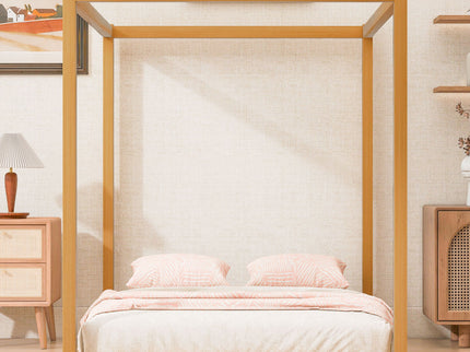 Wood Canopy Platform Bed With Support Legs And Airflow Slats
