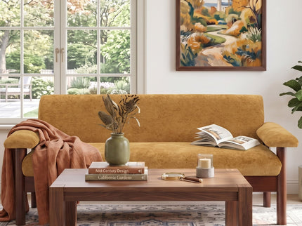 Sofa With Pillow Top Arms, Single Cushion Couch For Living Room - Yellow