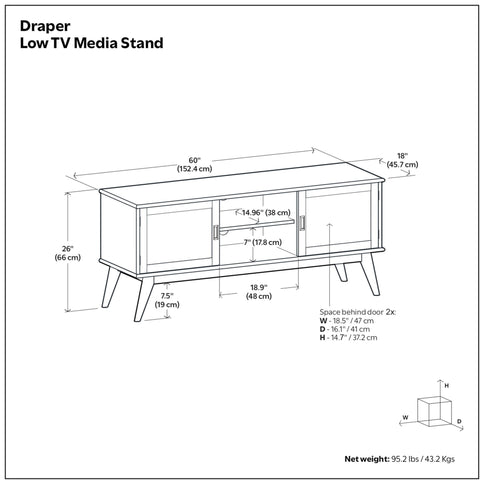 Draper - Handcrafted Mid Century Low TV Media Stand