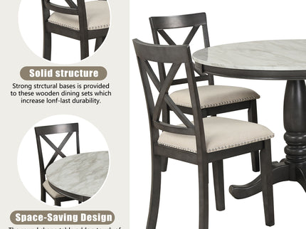 5 Pieces Dining Table And Chairs Set For 4 Persons, Kitchen Room Solid Wood Table With 4 Chairs