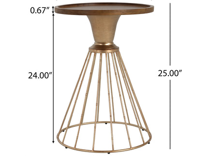 Hollow - Edge Retro Art Pine Side Table With Antique And Natural Color, Iron And Pine Construction - Antique Gold / Natural