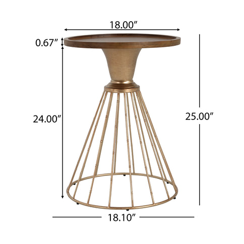 Hollow - Edge Retro Art Pine Side Table With Antique And Natural Color, Iron And Pine Construction - Antique Gold / Natural