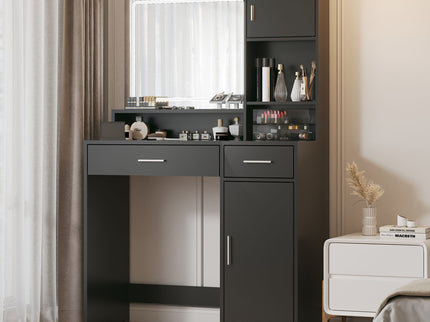 Vanity Desk With Mirror And LED Light Strip, Dressing Table With Large Drawer, 3 Level Storage Dresser & 3 Lighting Modes Adjustable Brightness, Suitable For Bedroom
