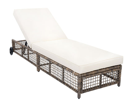 Outdoor Lounge Chair With 5 Position Backrest With Cushion And Wheels