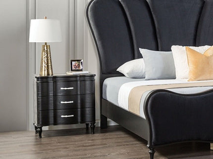 Nightstand, 3 Drawer Bedside Table - Black