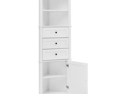 Tall Storage Cabinet With 3 Drawers And Adjustable Shelves For Bathroom