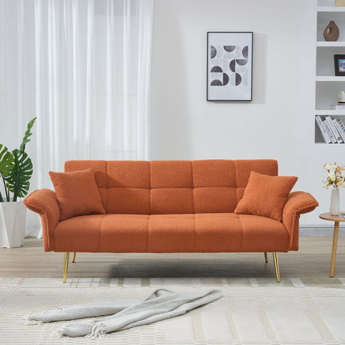 Convertible Double Futon Sofa Bed With Folding Armrests For Living Rooms