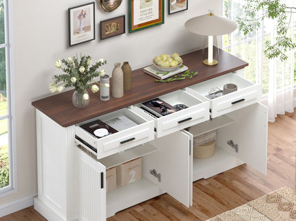 Fluted Sideboard Buffet Cabinet With 4 Doors And 3 Drawers