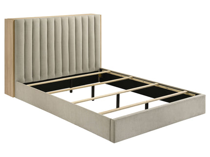 Merritt - Queen Bookcase Storage Bed With Tufted Headboard - Light Oak / Light Tan