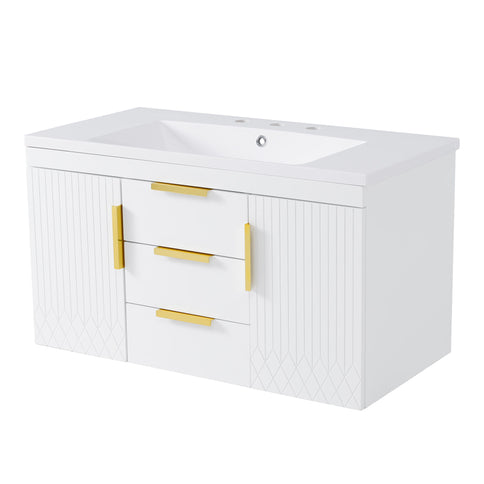 Wall Mounted Bathroom Vanity With Sink, Floating Storage Cabinet With 2 Drawers