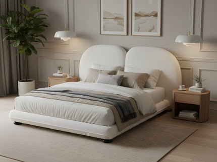 Queen Size Upholstered Platform Bed Frame With Split Headboard - White