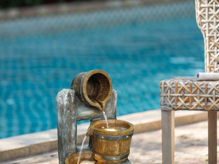 Decorative 3 Tier Bucket Fountain With Lights And Pump - Brown