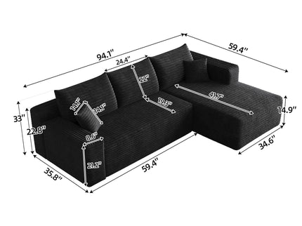 Cloud Sectional Sofa, Comfort U-Shaped Sofa For Living Room - Black
