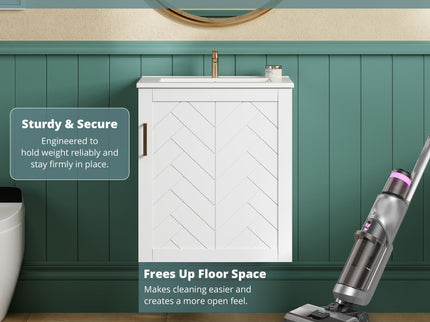 Modern Wall Mounted Bathroom Cabinet With Side Shelf And Ceramic Sink