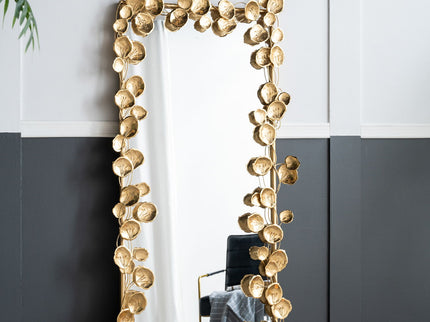 Full Length Mirror With en Leaf Accents, Floor Miiror For Living Room Bedroom - Gold