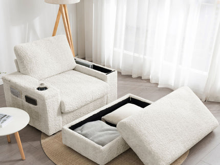 Oversized Chaise Lounge Indoor Rabbit Fur Sofa Bed With Storage Ottoman And Armrests Cup Holders With Deep Seat