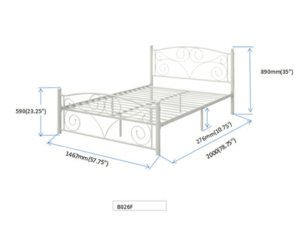 Full With Metal Frame Bed - White