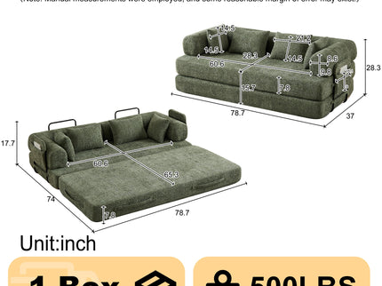Convertible Sleeper Sofa Bed With Cylindrical Pillow