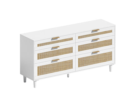 Rattan Dresser With 6 Drawers, Wooden Legs & Metal Handle