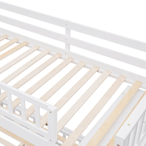 Bunk Bed With 6 Drawers And Flexible Shelves, Bottom Bed With Wheels