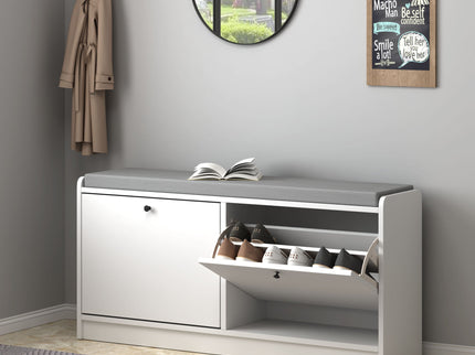 Shoe Storage Bench With Cushion, Entryway Organizer Cabinet For Hallway - White
