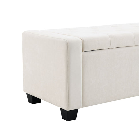 Upholstered Storage Ottoman Bench With Button Tufting And Safety Hinge