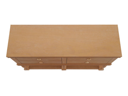 Console Table With 4 Soft Close Drawers, Thick Bottom Shelf For Living Room - Natural