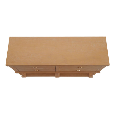 Console Table With 4 Soft Close Drawers, Thick Bottom Shelf For Living Room - Natural