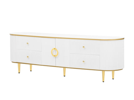 Modern TV Stand For TVs Up To 80", Entertainment Center With 4 Drawers And 1 Cabinet, Wood TV Console Table With And Handles For Living Room - White