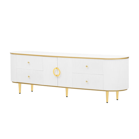 Modern TV Stand For TVs Up To 80", Entertainment Center With 4 Drawers And 1 Cabinet, Wood TV Console Table With And Handles For Living Room - White