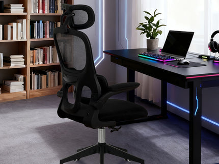 High Back Ergonomic Swivel Rolling Office Chair With Tilt Function, 3D Headrest, Lumbar Support - Black