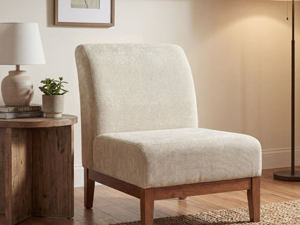 Upholstered Accent Chair - Beige / Walnut