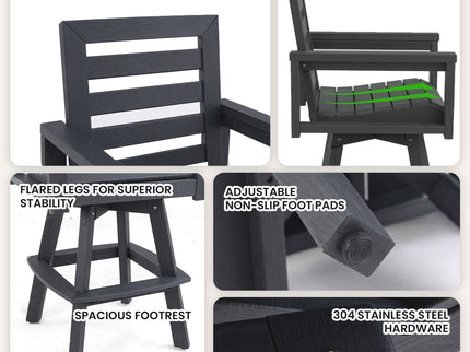 Outdoor Swivel Bar Chair, Ladderback With Wide & Thickened Frame