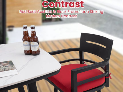 5 Pieces Outdoor Patio Bar Set, Rounded Square Sintered Stone Table & 4 Swivel Bar Chairs