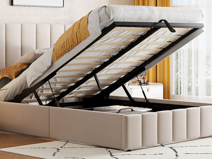 Elegant Upholstered Platform Bed With Hydraulic Storage System