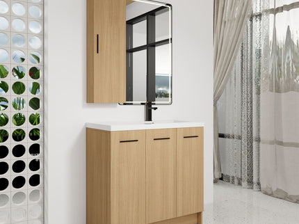 Freestanding Bathroom Vanity Set With Tall Linen Cabinet, 3 Door Storage Cabinet, Single Sink