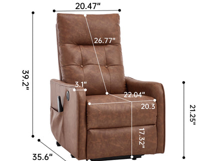 Single Motor Power Lift Recliner Chair With Massage And Heat, USB For Charging - Brown
